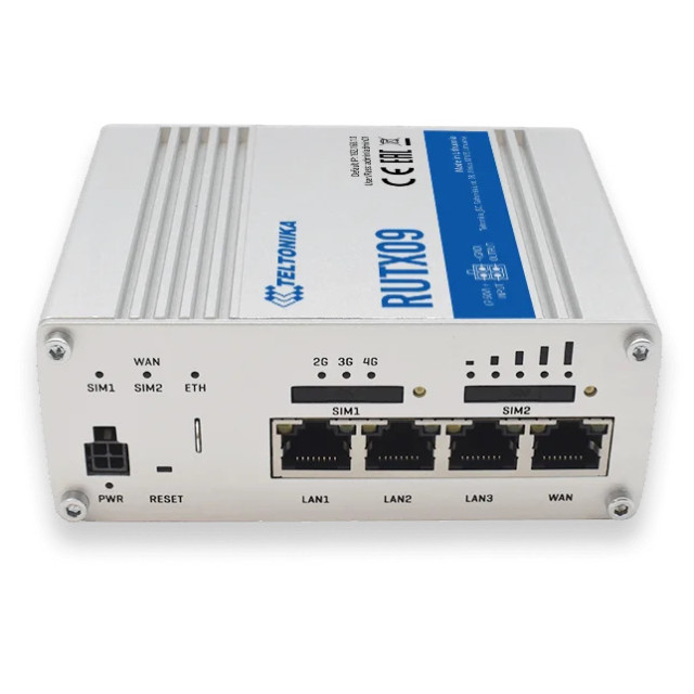 Teltonika RUTX09: CAT6 300Mbps Dual-SIM LTE Router with Auto-failover, Load-balancing, and WAN Bonding Capabilities